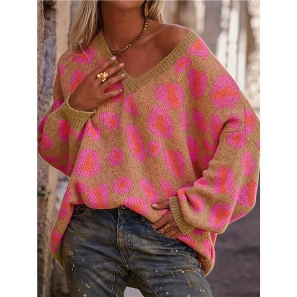 Leopard Oversized V-Neck Sweater